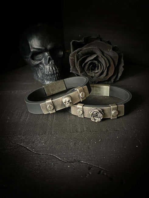 Pulsera Caucho Tornillos Skull and Roses